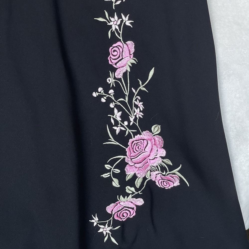 Brannan Studio Dress Womens 6 Black Pink Floral Embroidery 90's Y2K Vintage Prom - Picture 3 of 8